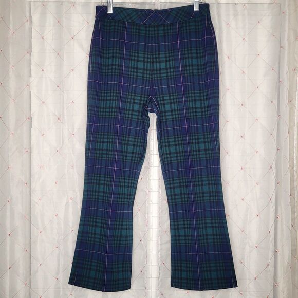 Vineyard Vines Green Blackwatch Pink Pop Crop Flare Ponte Pants Size Medium‎ NWT - Picture 1 of 10